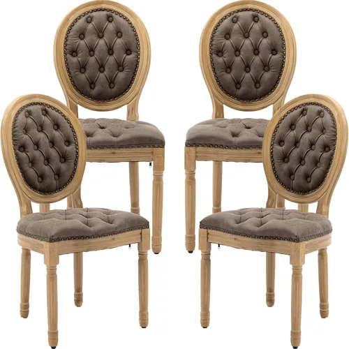 Miniatura 81 de Juego de 2 sillas de comedor de campo francés, sillas de comedor de madera de granja beige, silla de comedor con respaldo tejido con cojín tapizado