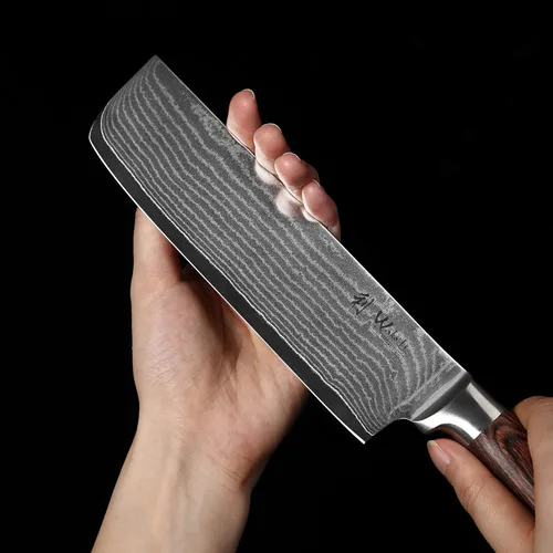 Miniatura 7 de Wakoli EDIB Cuchillo Damasco Nakiri – Cuchillo vegetal de 6.9 pulgadas con núcleo VG10, herramienta profesional de corte de cocina hecha de acero