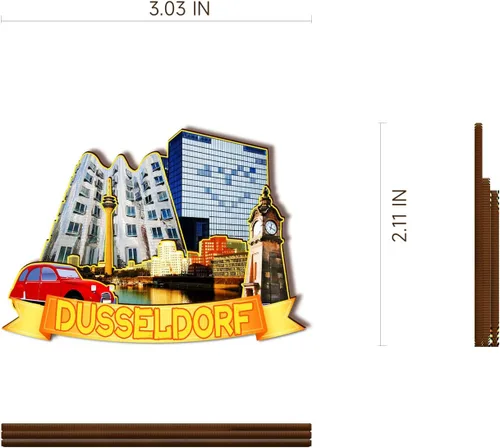 Miniatura 3 de Imán de madera de Alemania Dusseldorf 3D para nevera, recuerdos coleccionables, decoración hecha a mano, artesanías 2