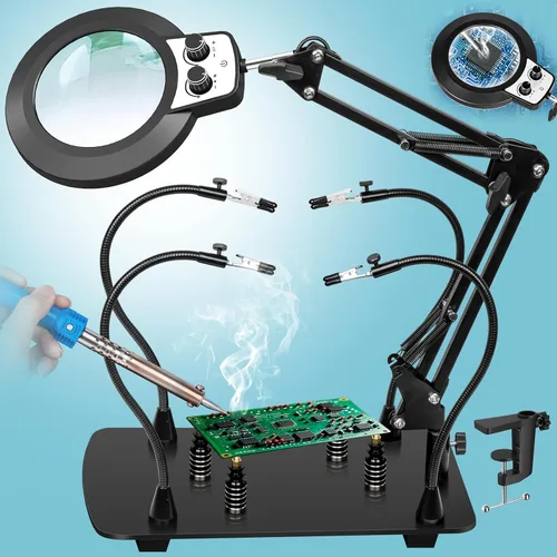 Miniatura 13 de Lupa con luz y soporte, lámpara de escritorio con iluminación LED de 30 x 10 veces y abrazadera, color infinito regulable, lupa manos libres