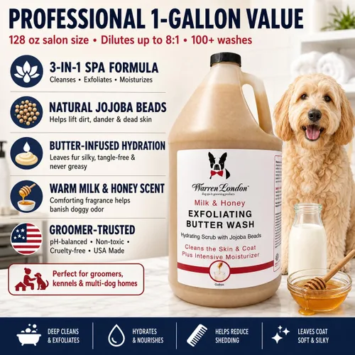 Miniatura 2 de Warren London Jabón exfoliante de mantequilla – Champú para perros con leche y miel, tamaño profesional de 1 galón Limpia, exfolia y acondiciona