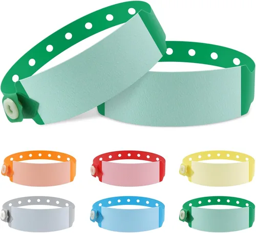 Miniatura 12 de 100 pulseras de vinilo para identificación de hospital, pulsera médica ajustable impermeable, pulsera desechable para hospital (color rojo)