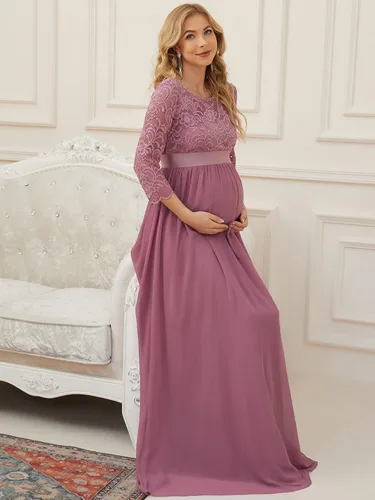 Miniatura 4 de Ever-Pretty Vestido de maternidad con bordado de encaje de manga 34 de gasa para mujer 20797-EYUS