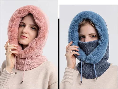 Miniatura 3 de Gorro de vellón para mujer de una pieza con capucha pasamontañas cálido invierno resistente al viento con cordón