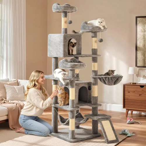 Miniatura 2 de YITAHOME - Torre de árbol para gatos de 70.8 pulgadas para gatos de interior: condominio de casa de juegos para mascotas de varios niveles, muebles