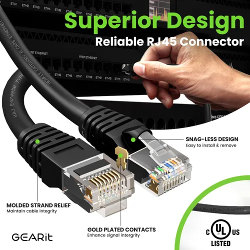 Miniatura 4 de GearIT cable Ethernet de 0.5 pies Cat6 - Cable para computadora a red LAN, color negro, Negro
