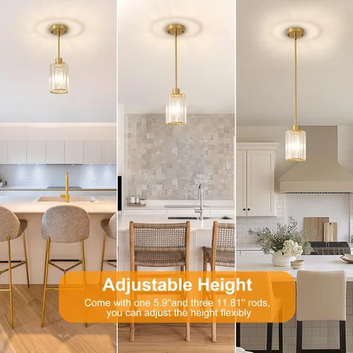 Miniatura 5 de Lámparas colgantes de cristal, paquete de 3 unidades de lámparas colgantes en oro cepillado para isla de cocina, modernas mini lámparas colgantes
