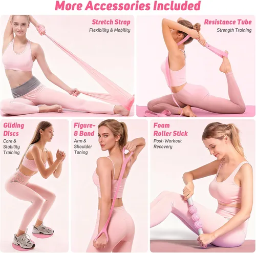 Miniatura 5 de Asten Home Kit de Pilates para Mujeres: Equipo de Pilates Juego de Anillo y Bola de Pilates con Bandas de Resistencia, Deslizador de Núcleo, Rodillo
