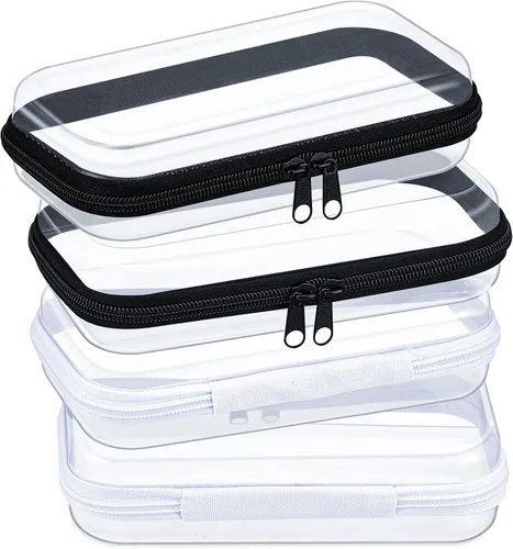 Miniatura 16 de Hoolerry 4 piezas de estuches rígidos transparentes con cremallera, bolsas de maquillaje, estuche de plástico para lápices, contenedores de caja