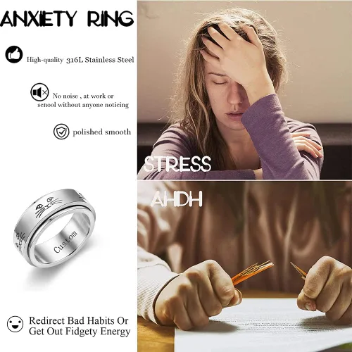 Miniatura 3 de Anillos giratorios personalizados de acero inoxidable para mujeres y hombres, juego de anillos de banda para ansiedad, sol, luna, estrella, anillo