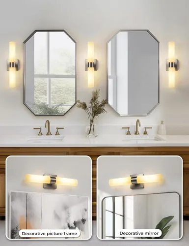 Miniatura 4 de DORESshop Juego de 2 apliques de pared modernos con pantalla de vidrio esmerilado, juego de 2 apliques de decoración de pared para baños, sala