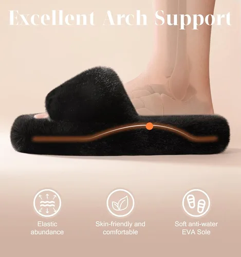 Miniatura 4 de Ankis - Pantuflas para mujer, color blanco, negro, camel, rosa, gris, acogedoras, suaves, cómodas, relajantes, esponjosas, con puntera abierta