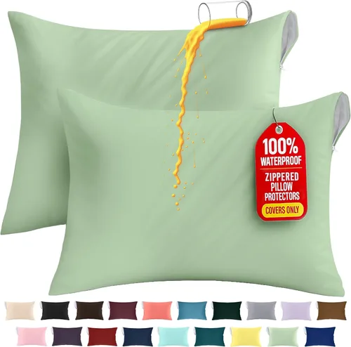 Miniatura 14 de Utopia Bedding Protector de almohada impermeable, con cremallera, paquete de 2, beige, estándar, funda de almohada a prueba de chinches, de 20 x 26