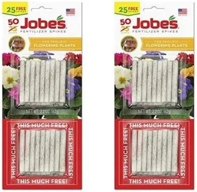 Jobe's - Picos de fertilizante para plantas con flores, fertilizante de liberación temporal 10-10-4, 50 picos por paquete (paquete de 2)