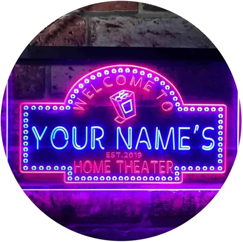 Miniatura 12 de ADVPRO Letrero de neón LED de doble color con tema de cine en casa, diseño personalizado de este año, azul y rojo, 16 x 12 pulgadas
