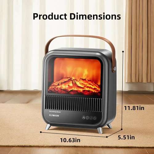 Miniatura 2 de FLYMOON Calentador eléctrico de chimenea de 11.8 pulgadas, calentador de chimenea con diferentes efectos de llama 3D, 750/1200 W, temporizador