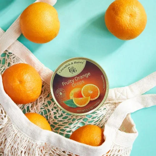 Miniatura 3 de Cavendish & Harvey Gotas duras de caramelo de naranja afrutada Lata de 5.3 onzas