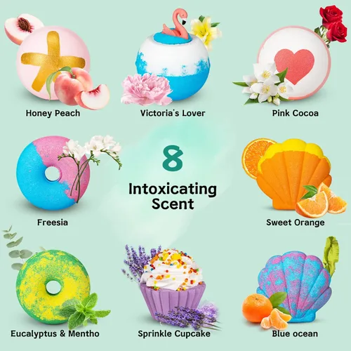 Miniatura 2 de Aofmee Bombas de Baño – 8 Bombas de Baño para Mujeres y Niños, Bombas de Baño Naturales Efervescentes de Spa, Baño de Burbujas que Hidrata la Piel