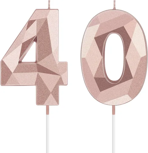 Miniatura 24 de Nuanchu Velas de cumpleaños número 10 en forma de diamante 3D, velas numeradas para pastel de cumpleaños, velas temáticas para hornear en familia
