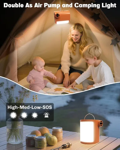 Miniatura 4 de Bomba de aire para inflables con batería recargable de 3600 mAh y luz de campamento, ultra rápida 400L/min y mini bomba de aire eléctrica, 6
