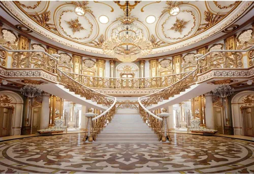 Lujoso telón de fondo de castillo de palacio para fotografía, 10 x 8 pies, lámpara de araña de palacio dorado europeo, escalera, fondo de foto,