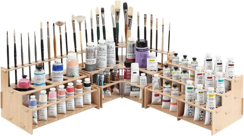 Miniatura 9 de Mezzo Artist Paint and Brush Rack - Soporte de Escritorio Multicapa de Laminado Veteado de Madera Organizador de Almacenamiento y Exhibición