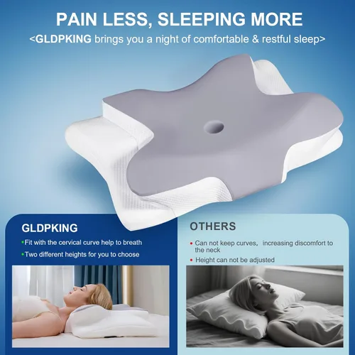 Miniatura 6 de Almohada de alivio PILOW de espuma viscoelástica, almohada ergonómica de espuma viscoelástica, almohada cervical para el cuello para hombre y mujer