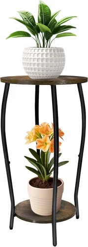 Miniatura 7 de Soporte para plantas de interior, soporte de madera alto de 2 niveles, soportes de esquina de piso de 4 patas, estante resistente para plantas