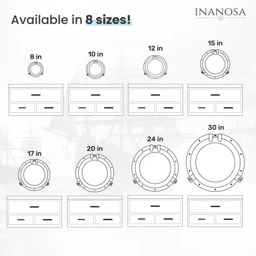 Miniatura 5 de Espejo de ojo de buey – Acabado blanco níquel plateado de 10 pulgadas Decoración náutica de pared para baño y dormitorio Decoración antigua