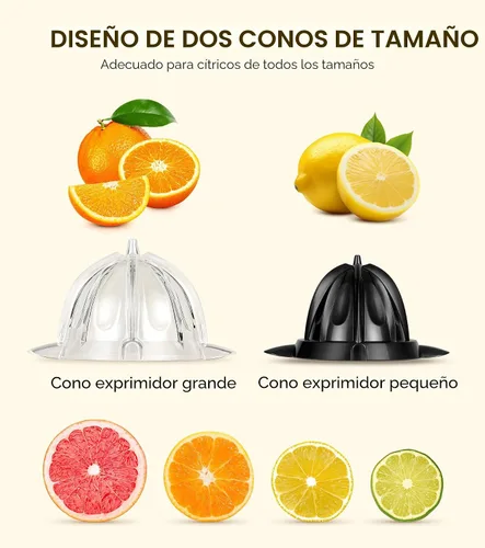 Miniatura 7 de exprimidor de naranja eléctrico, exprimidor de cítricos con 2 conos y mango de agarre suave para exprimir sin esfuerzo, máquinas extractoras de jugo