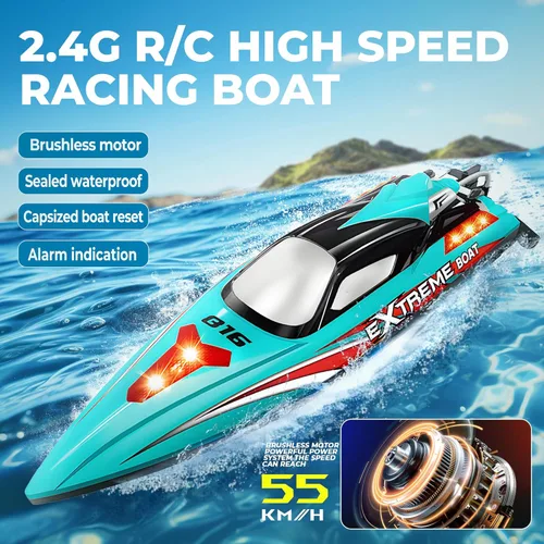 Miniatura 2 de BEZGAR Bote RC, barco de control remoto sin escobillas grande de 45 cm para adultos y niños, botes de velocidad RC grandes y rápidos de 55 KPH