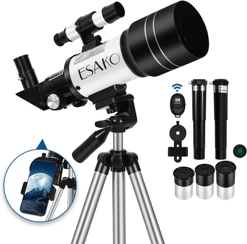 Miniatura 7 de ESAKO - Telescopio para niños y principiantes, telescopios portátiles con apertura de 70 mm y 3 oculares, trípode de altura ajustable y adaptador
