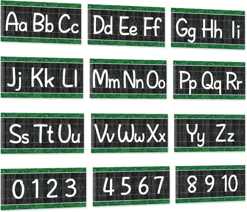Miniatura 13 de gisgfim Juego de 12 piezas de tiras de tablón de anuncios del alfabeto, diseño de cactus, línea del alfabeto ABC, pancarta y borde de números