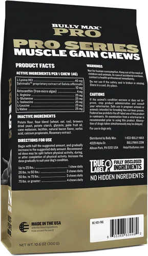 Miniatura 2 de Bully Max Masticables de Poder 11 en 1 para ganancia muscular, suplemento de alto contenido proteico para perros con aminoácidos, golosinas