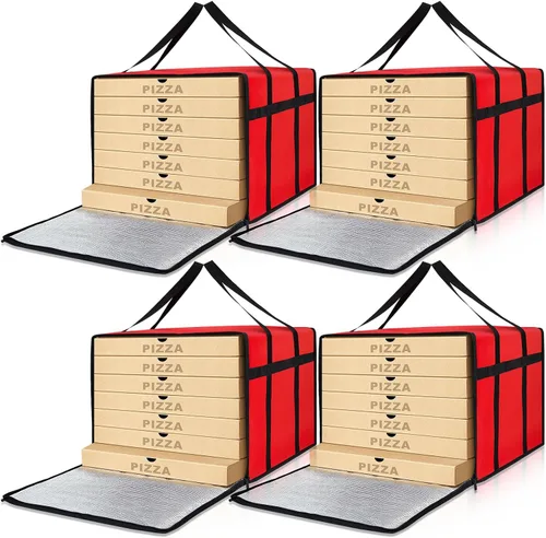 Miniatura 10 de Maxcheck 4 bolsas aisladas de entrega de pizza de 20 x 20 x 14 pulgadas, bolsas calentadoras de pizza reutilizables, aisladas, cajas enfriadoras