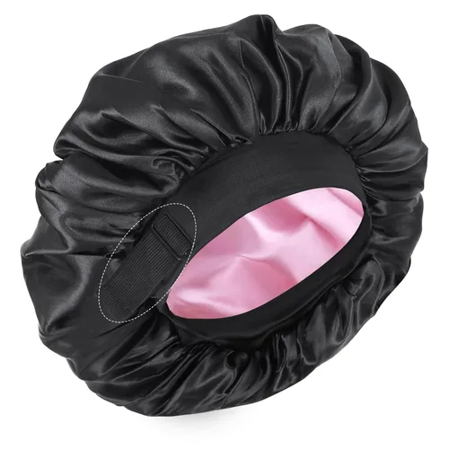 Miniatura 8 de Gorro de seda para dormir, gorro de satén de doble capa, ajustable, para mujeres negras, gorro de dormir reversible para sombreros de cabello rizado