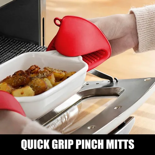 Miniatura 8 de Rorecay Juego de 6 manoplas y soportes para ollas para cocina, guantes de horno de silicona extra largos resistentes al calor de 500 grados, Rojo