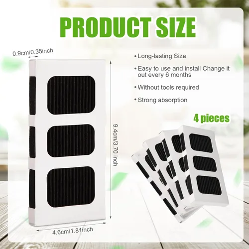 Miniatura 2 de 4 piezas de repuesto de filtro de aire para refrigerador, tecnología activada por carbono, filtro de aire fresco para refrigerador compatible