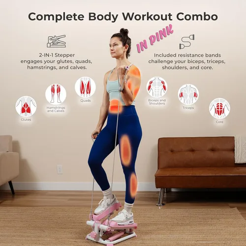 Miniatura 2 de Sunny Health & Fitness Mini Steppers for Exercise at Home, Stair Step Workout Machine with Resistance Bands, Full Body Cardio Equipment, Optional