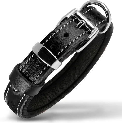 Miniatura 22 de Filbert Collar de cuero para perro, collar de cuero genuino para perros pequeños, estampado de patas en relieve con hebilla, grano completo curtido