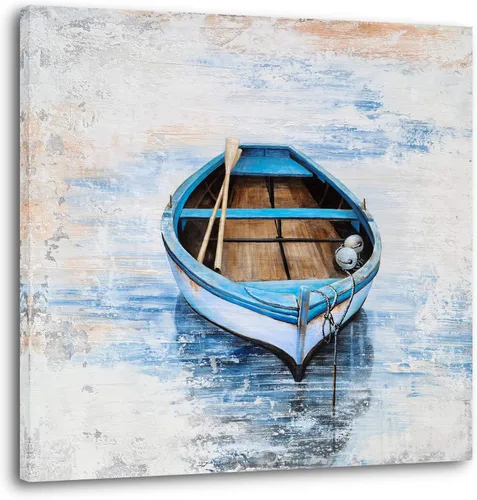 YHSKY ARTS Lienzo decorativo para pared de bote de remos azul sereno: calma costera para la decoración de tu hogar