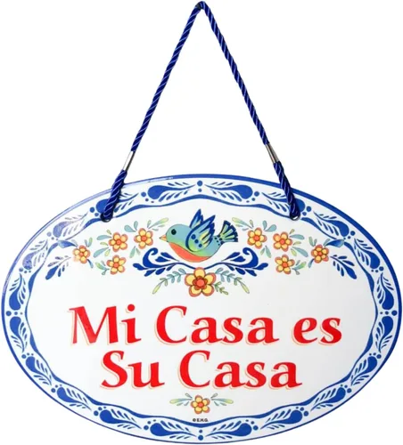 Oktoberfest Haus - Obra de arte tradicional latina "Mi Casa Es Su Casa", de cerámica de 8.75 x 6 pulgadas, letrero de puerta de entrada española con