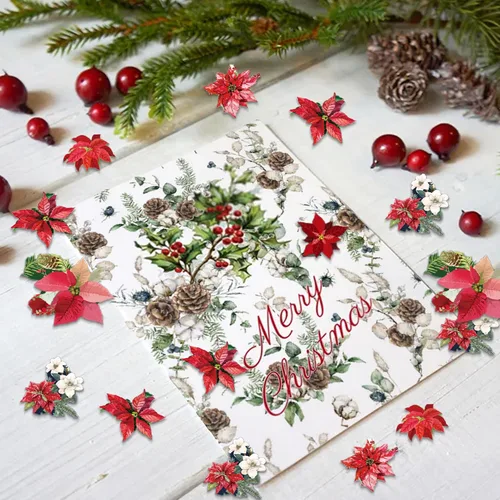 Miniatura 6 de Papel de recortes de Navidad de Poinsettia, 24 hojas de 6 pulgadas, de una sola cara, sin ácidos, papel de patrón floral de Navidad plegado plano