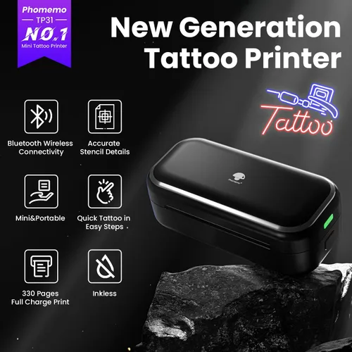 Miniatura 2 de Phomemo TP31 - Impresora de plantillas de tatuajes, mini fabricante de tatuajes temporales con 30 piezas de papel de transferencia, máquinas