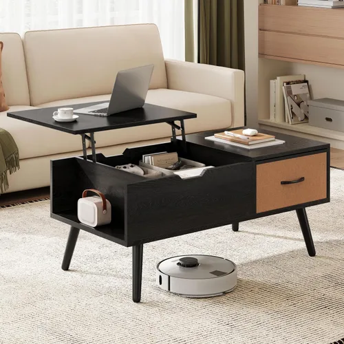 Miniatura 2 de Yaheetech Mesa de centro elevable para sala de estar, mesas centrales pequeñas de madera con gran cajón de almacenamiento y compartimento oculto