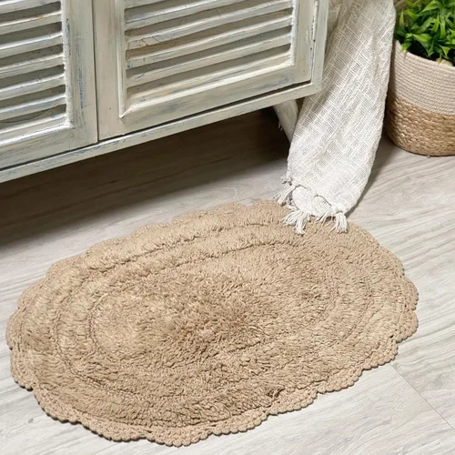 Miniatura 3 de Chardin home Alfombra de baño de ganchillo beige, alfombra de baño ovalada 100% algodón con borde de ganchillo artesanal hecho a mano, alfombra