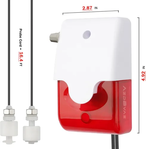 Miniatura 2 de Detector de sensor de nivel de agua alto/bajo, sirena estroboscópica roja de 120 dB, volumen de alarma ajustable, sensor de fugas de agua