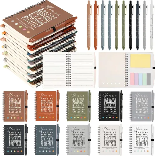 Miniatura 9 de Jetec 20 piezas/10 juegos de regalo para profesores, cuaderno motivacional en espiral con notas adhesivas, bolígrafo a granel, diarios inspiradores