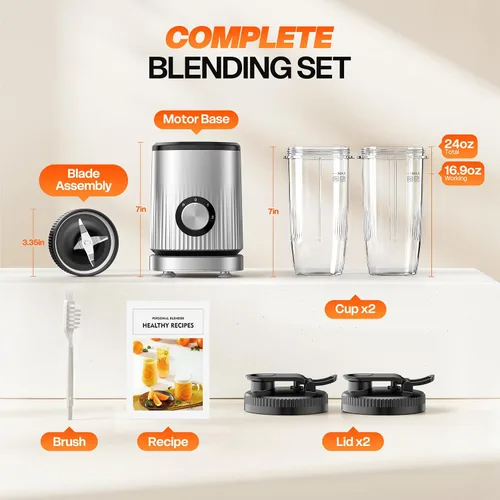Miniatura 8 de Turelar Licuadora para licuados de frutas portátil para batidos y batidos para cocina con 2 vasos portátiles de 24 onzas y tapa extra, máquina