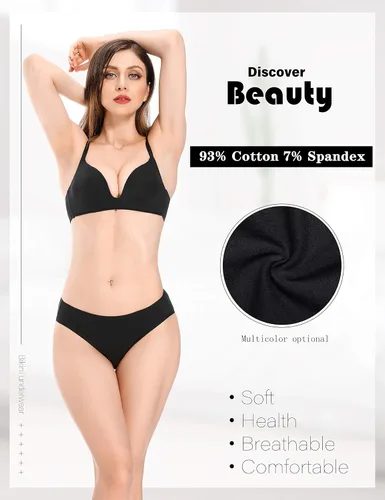 Miniatura 2 de POKARLA Calzones de bikini de corte alto para mujer, ropa interior de algodón elástico suave, ropa interior hipster, paquete de 6